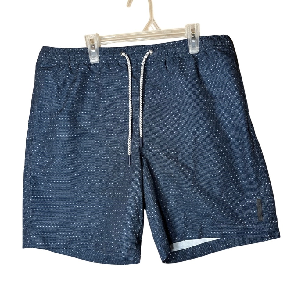 Michael Kors Men Swim Trunks Navy Blue Polka Dot Drawstring Elastic Waist Size M